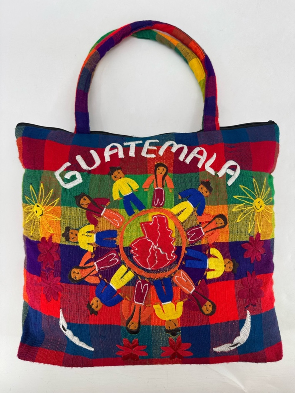 Vintage 90s Guatemalan Traditional Huipil Embroidered Canvas Weekender Tote